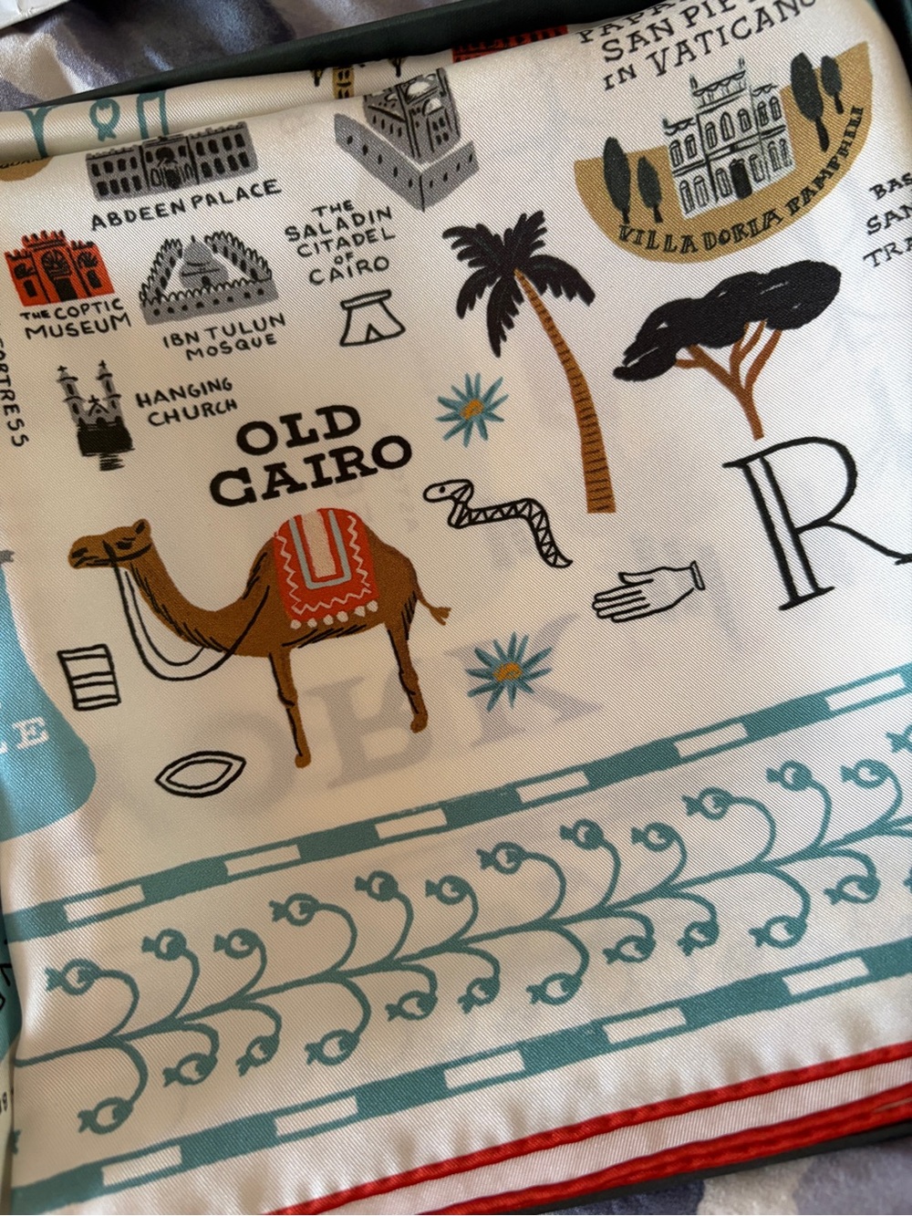 Rifle Paper Co Bon Voyage 100% Silk Scarf 34” Travel Cairo w/ Box